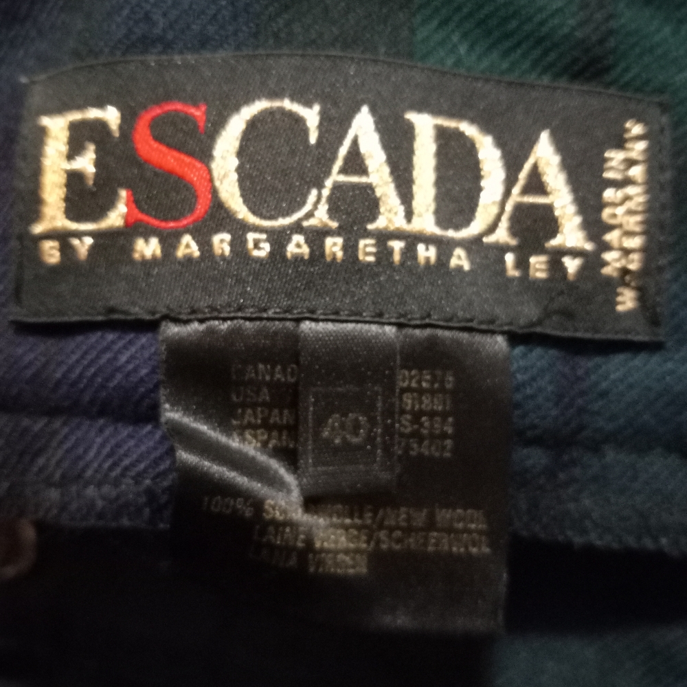 Escada 8/10 M Blackwatch Plaid Fine Wool Pleated Front Coulots Pants - Picture 9 of 10